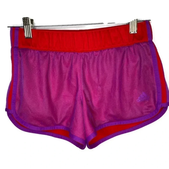 Adidas Red With Purple Mesh Climalite Athletic Shorts XS - Picture 1 of 9